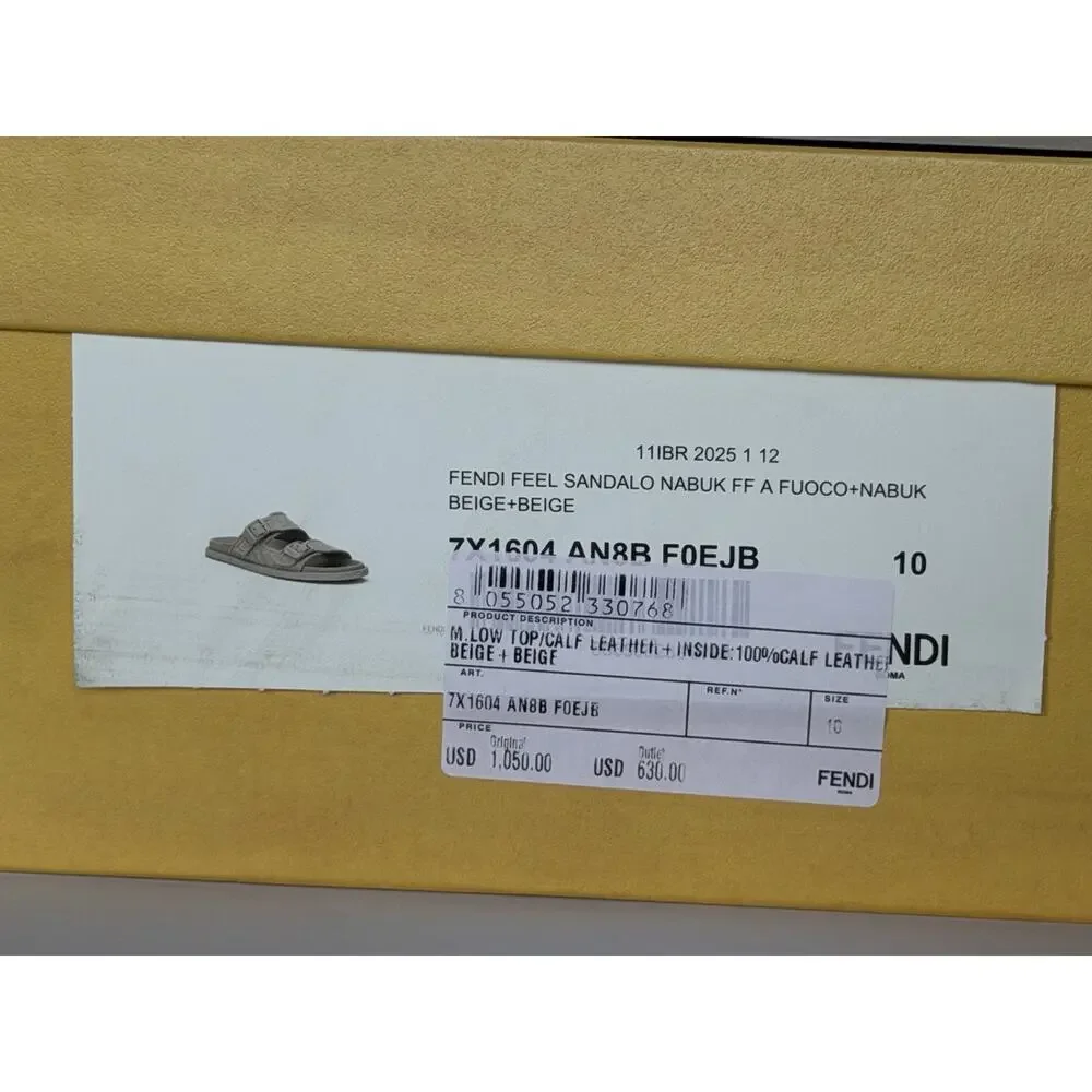 Fendi Men's FF Feel Slide Sandals Beige 11 US/10 UK IT 7X1604 NIB $1050
